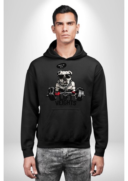 Ağırlıkçı Halter Sporcu Pitbull Kadın Erkek Baskılı Üç Iplik Siyah Kapüşonlu Hodie Sweatshirt modelleri