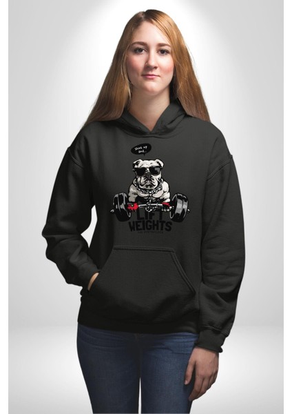 Ağırlıkçı Halter Sporcu Pitbull Kadın Erkek Baskılı Üç Iplik Siyah Kapüşonlu Hodie Sweatshirt fırsatları
