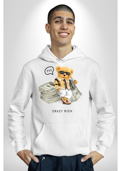 Para Babası Tatlı Oyuncak Ayı Kadın Erkek Baskılı Üç Iplik Beyaz Kapüşonlu Hodie Sweatshirt fiyatları