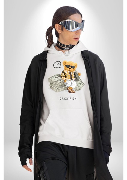 Para Babası Tatlı Oyuncak Ayı Kadın Erkek Baskılı Üç Iplik Beyaz Kapüşonlu Hodie Sweatshirt fırsatları