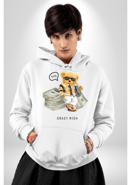 Para Babası Tatlı Oyuncak Ayı Kadın Erkek Baskılı Üç Iplik Beyaz Kapüşonlu Hodie Sweatshirt indirimleri