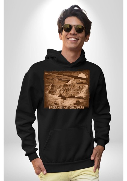 Badlands Ulusak Park Amerika Kadın Erkek Baskılı Üç Iplik Siyah Kapüşonlu Hodie Sweatshirt fiyatları