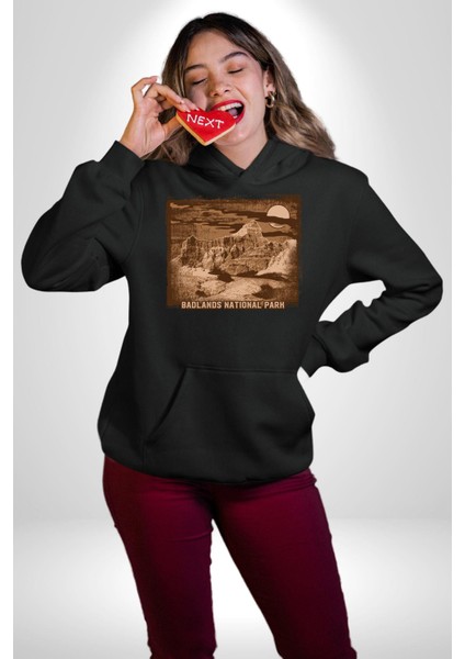 Badlands Ulusak Park Amerika Kadın Erkek Baskılı Üç Iplik Siyah Kapüşonlu Hodie Sweatshirt modelleri