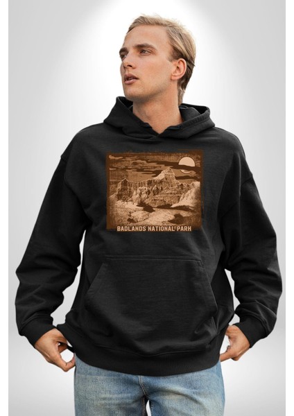 Badlands Ulusak Park Amerika Kadın Erkek Baskılı Üç Iplik Siyah Kapüşonlu Hodie Sweatshirt fırsatları