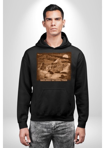 Badlands Ulusak Park Amerika Kadın Erkek Baskılı Üç Iplik Siyah Kapüşonlu Hodie Sweatshirt indirimleri