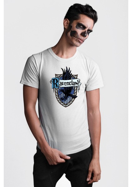 Ravenclaw Kartal Logo Kadın Erkek Ön Baskılı Beyaz Pamuklu Tişört Penye Klasik