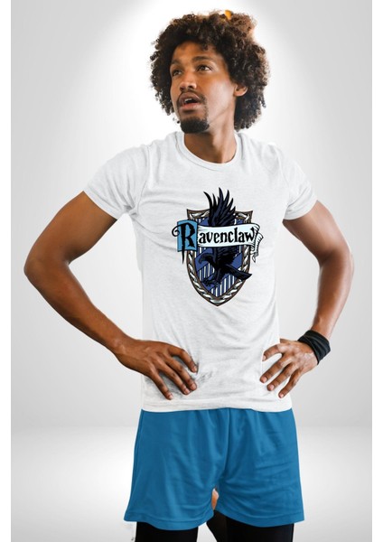 Ravenclaw Kartal Logo Kadın Erkek Ön Baskılı Beyaz Pamuklu Tişört Penye Klasik modelleri