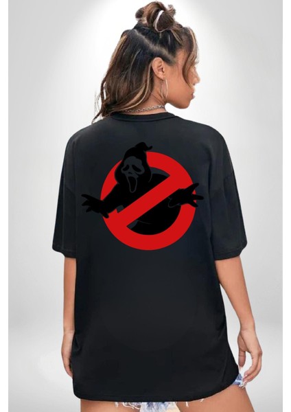 Hayalet Avcıları Korku Karakteri Çığlık Kadın Erkek Ön Minimal Sırt Baskılı Siyah Pamuklu Tişört fiyatları