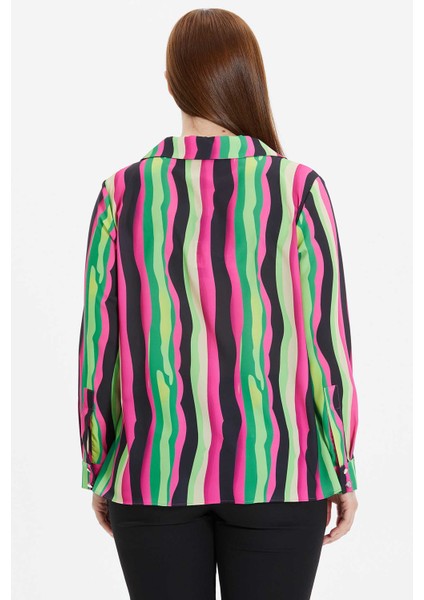 Büyük Beden Gömlek Yakalı Çizgili Bluz modelleri