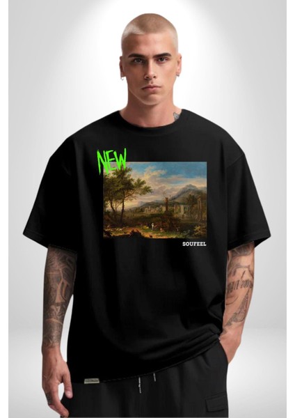 Yeni Antik Çağ Zamanları Kadın Erkek Ön Baskılı Siyah Pamuklu Tişört Penye Klasik fiyatları