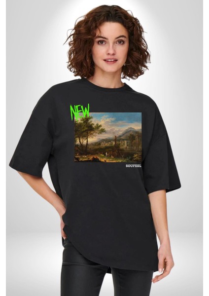 Yeni Antik Çağ Zamanları Kadın Erkek Ön Baskılı Siyah Pamuklu Tişört Penye Klasik modelleri