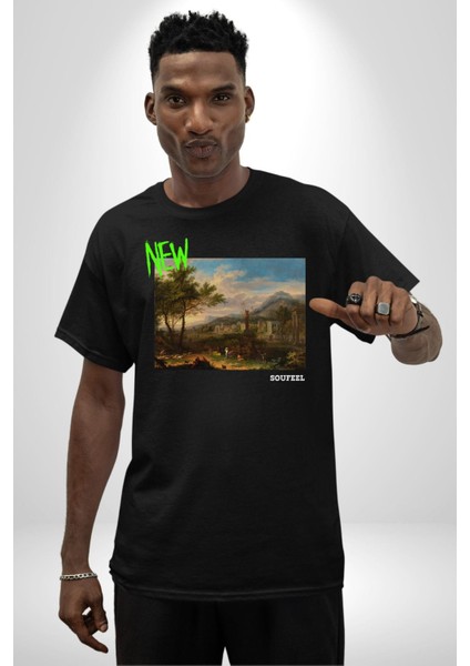 Yeni Antik Çağ Zamanları Kadın Erkek Ön Baskılı Siyah Pamuklu Tişört Penye Klasik fırsatları