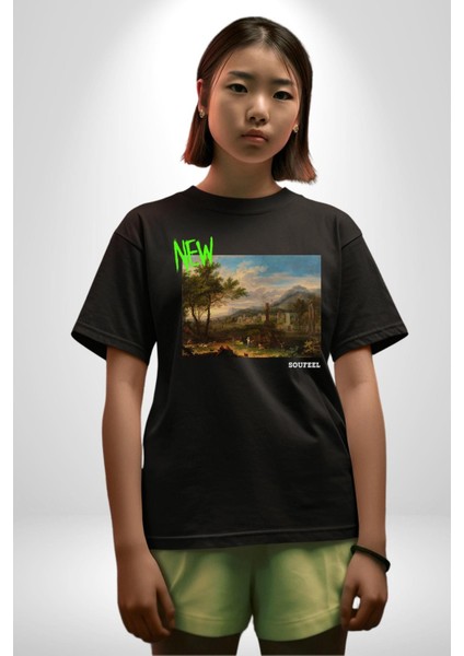 Yeni Antik Çağ Zamanları Kadın Erkek Ön Baskılı Siyah Pamuklu Tişört Penye Klasik indirimleri