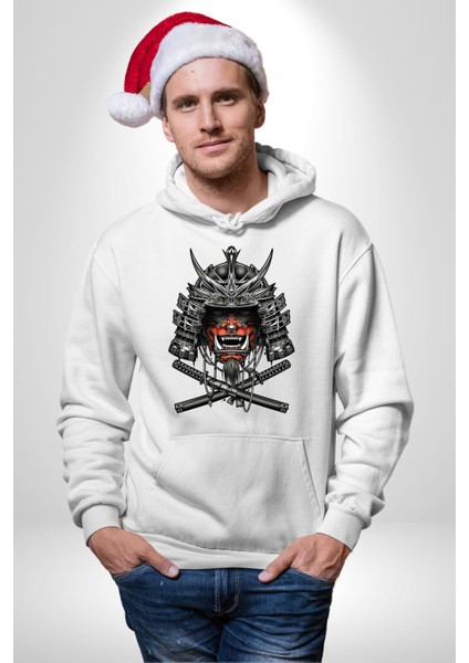 Japon Samuray Katana Savaşçı Kadın Erkek Baskılı Üç Iplik Beyaz Kapüşonlu Hodie Sweatshirt fiyatları