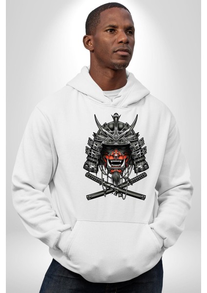 Japon Samuray Katana Savaşçı Kadın Erkek Baskılı Üç Iplik Beyaz Kapüşonlu Hodie Sweatshirt fırsatları