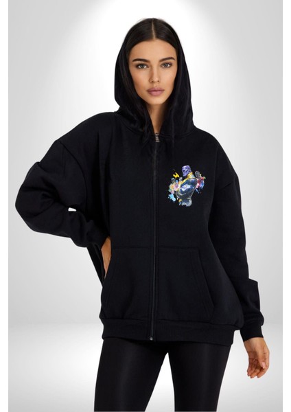 Thanos Iron Man Efsaneler Kadın Erkek Baskılı Fermuarlı Kapüşonlu Hırka Sweatshirt