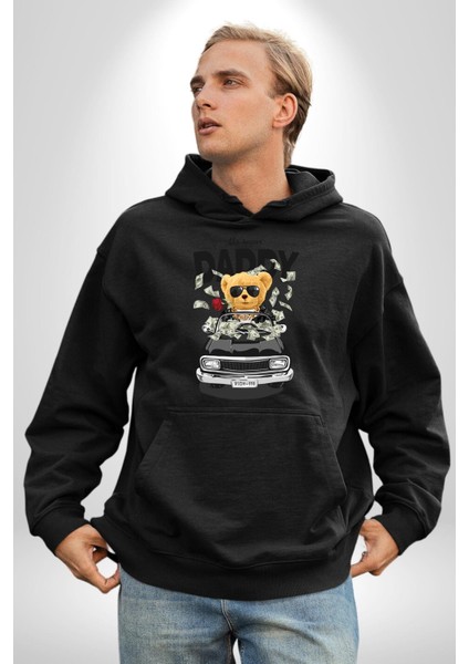 Para Babası Oyuncak Ayı Kadın Erkek Baskılı Üç Iplik Siyah Kapüşonlu Hodie Sweatshirt fiyatları