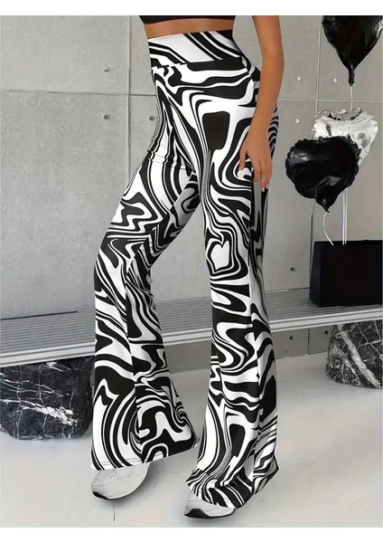 Kadın Yüksek Bel Zebra Desenli Tayt