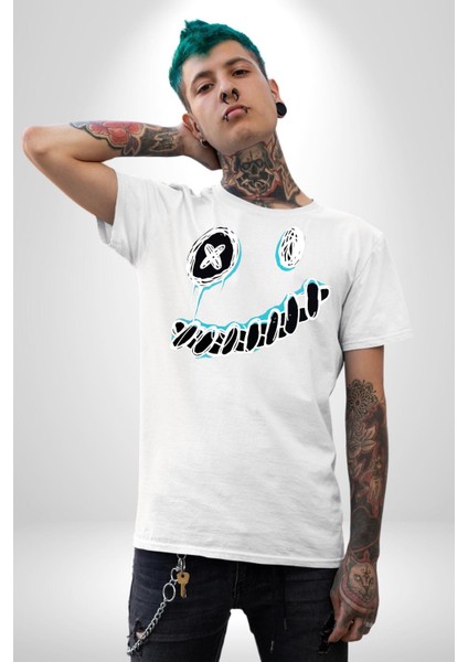Korkunç Beyaz Hayalet Boncuk Gözlü Kadın Erkek Ön Baskılı Beyaz Pamuklu Tişört Penye Klasik fiyatları