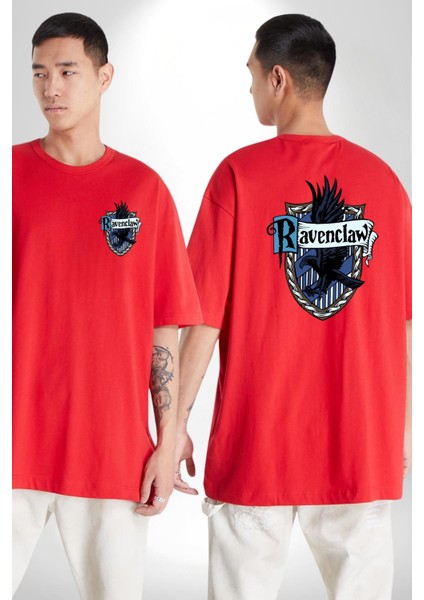 Ravenclaw Kartal Logo Kadın Erkek Ön Minimal Sırt Baskılı Kırmızı Pamuklu Tişört fırsatları