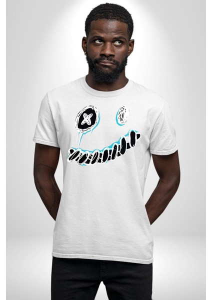 Korkunç Beyaz Hayalet Boncuk Gözlü Kadın Erkek Ön Baskılı Beyaz Pamuklu Tişört Penye Klasik fırsatları