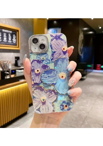 Apple iPhone 13 / 14 Uyumlu Kılıf 3D Hologramlı Çiçek Desenli Kamera Korumalı Kapak / Kılıf