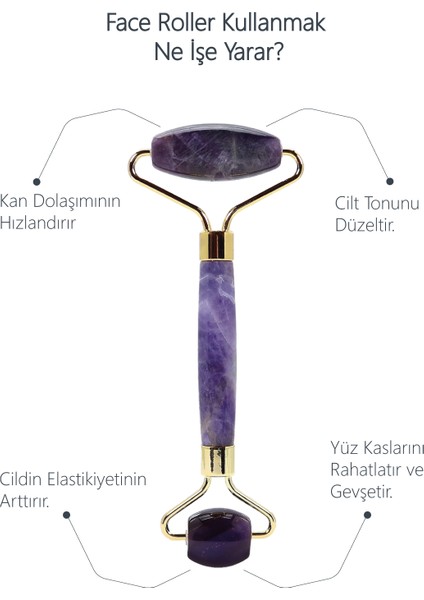 Ametist Taşı Face Roller ve Ametist Kalp Gua Sha Yüz Masaj Aleti Seti Sertifikalı