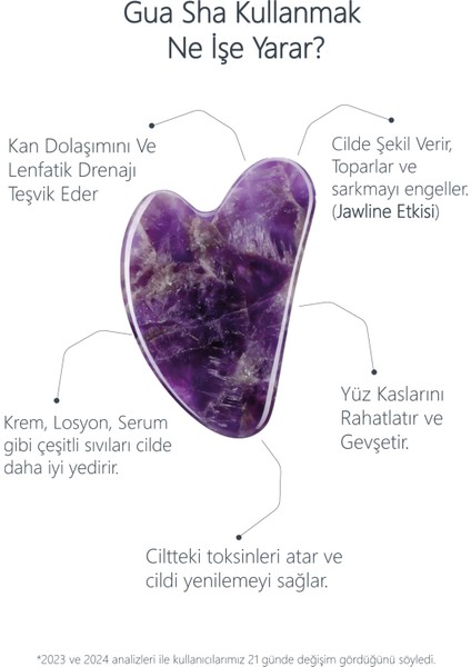 Ametist Taşı Face Roller ve Ametist Kalp Gua Sha Yüz Masaj Aleti Seti Sertifikalı