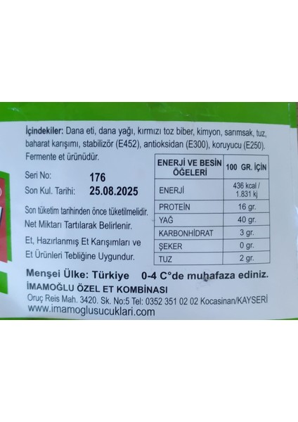 Kangal Sucuk Mavi Boncuklu 1 kg fiyatları