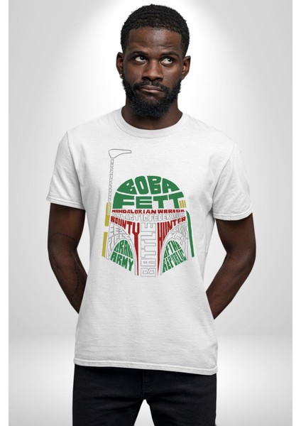 Star Wars Boba Fett Kadın Erkek Ön Baskılı Beyaz Pamuklu Tişört Penye Klasik