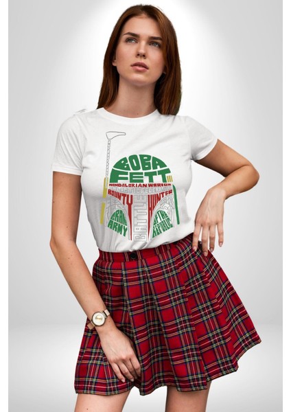 Star Wars Boba Fett Kadın Erkek Ön Baskılı Beyaz Pamuklu Tişört Penye Klasik