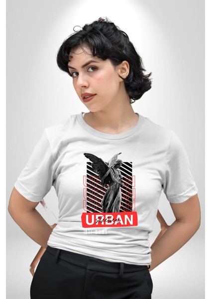 Sokak Tarzı Modern Heykel Kadın Erkek Ön Baskılı Beyaz Pamuklu Tişört Penye Klasik
