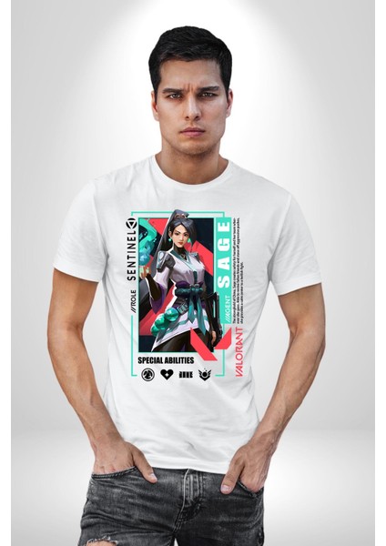 Sage Healer Karakter Kadın Erkek Ön Baskılı Beyaz Pamuklu Tişört Penye Klasik fırsatları