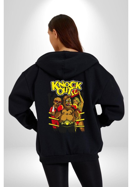Nakavt Goril Boksör Havalı Kadın Erkek Baskılı Fermuarlı Kapüşonlu Hırka Sweatshirt