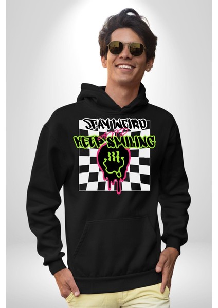 Tuhaf Kal Gülümsemeye Devam Et Kadın Erkek Baskılı Üç Iplik Siyah Kapüşonlu Hodie Sweatshirt fiyatları