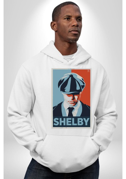 Shelby Peaky Blinders Dizi Karakteri Kadın Erkek Baskılı Üç Iplik Beyaz Kapüşonlu Hodie Sweatshirt