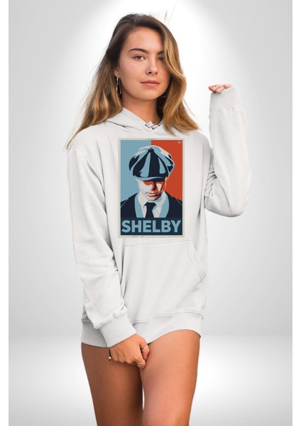 Shelby Peaky Blinders Dizi Karakteri Kadın Erkek Baskılı Üç Iplik Beyaz Kapüşonlu Hodie Sweatshirt indirimleri