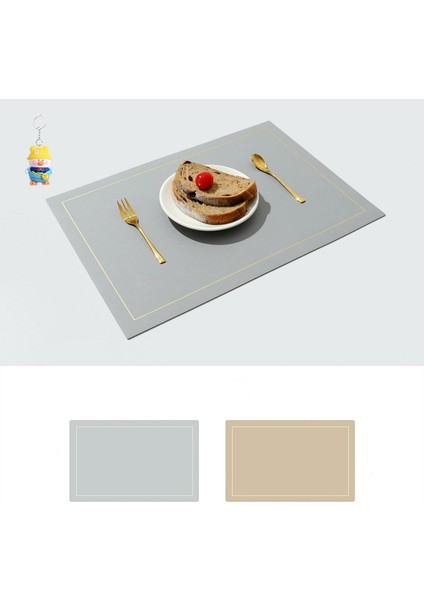 Dikdörtgen Altın Kenarlı Çift Taraflı Iki Renkli Deri Placemat Su Geçirmez Placemat Yağ Geçirmez Batı Placemat Çift Taraflı Deri Placemat 4 Adet (Yurt Dışından)