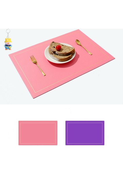 Dikdörtgen Altın Kenarlı Çift Taraflı Iki Renkli Deri Placemat Su Geçirmez Placemat Yağ Geçirmez Batı Placemat Çift Taraflı Deri Placemat 4 Adet (Yurt Dışından)