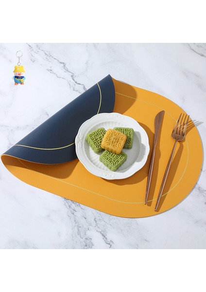 Iki Renkli Kontrast Oval Deri Placemat Otel Ev Su Geçirmez Yağ Geçirmez Isı Yalıtımlı Placemat 4 Adet (Yurt Dışından)