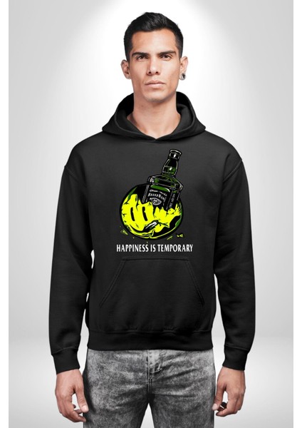 Gülen Surat Mutluluk Geçicidir Kadın Erkek Baskılı Üç Iplik Siyah Kapüşonlu Hodie Sweatshirt fiyatları