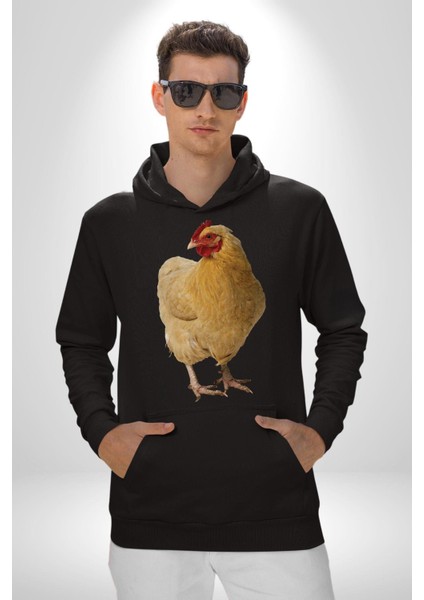 Çiftlik Tarzı Tavuk Kadın Erkek Baskılı Üç Iplik Siyah Kapüşonlu Hodie Sweatshirt fırsatları