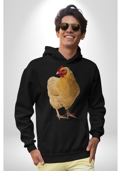 Çiftlik Tarzı Tavuk Kadın Erkek Baskılı Üç Iplik Siyah Kapüşonlu Hodie Sweatshirt indirimleri