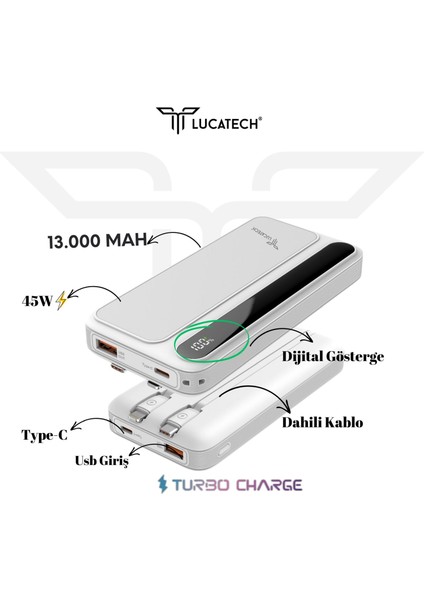 Samsung A40 / A51 / A52 / A6 / A7 / A70 / A71 / A72 Uyumlu Powerbank 13.000 Mah 45W