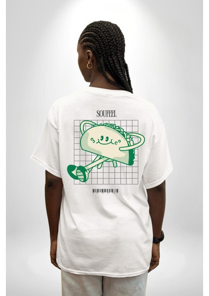 Sokak Tarzı Tako Modern Tasarım Kadın Erkek Ön Minimal Sırt Baskılı Beyaz Pamuklu Tişört indirimleri