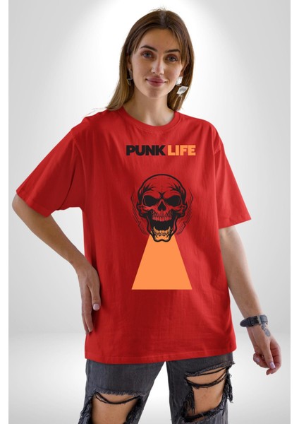 Efsane Sokak Tarzı Araba Kadın Erkek Ön Baskılı Kırmızı Pamuklu Tişört Penye Klasik