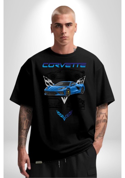 Tasarım Harikası Spor Araba Prototip Kadın Erkek Ön Baskılı Siyah Pamuklu Tişört Penye Klasik modelleri