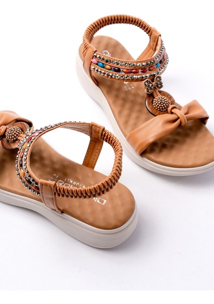 DM-608 Taba Taşlı Arka Lastikli Günlük Kadın Sandalet
