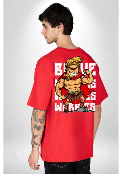 This Is Sparta Spartalı Asker Kaslı Kadın Erkek Ön Minimal Sırt Baskılı Kırmızı Pamuklu Tişört fiyatları