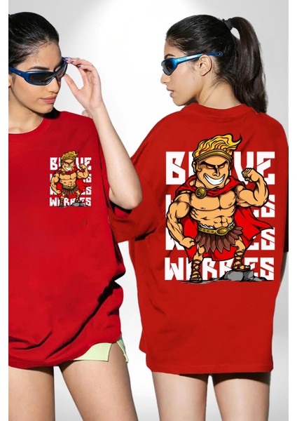 This Is Sparta Spartalı Asker Kaslı Kadın Erkek Ön Minimal Sırt Baskılı Kırmızı Pamuklu Tişört fırsatları